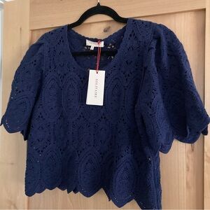 NWT Crochet Puff Shoulder Top